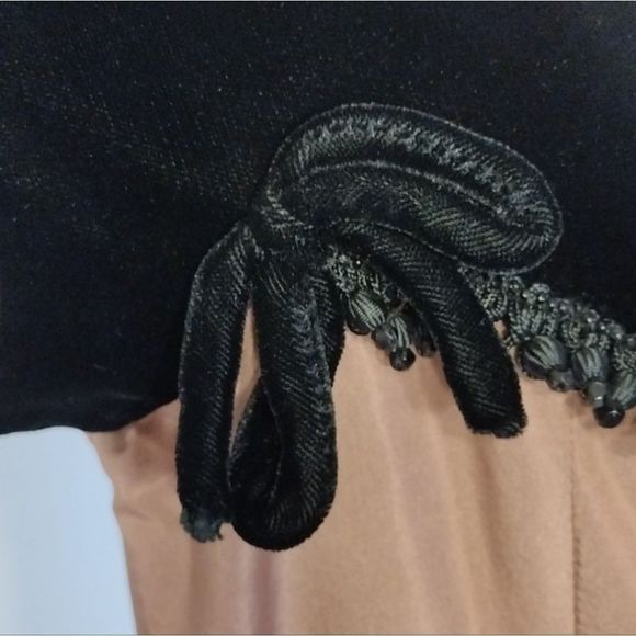 Handmade Vntg 1950s Black Velvet & Brown Midi Swing Dress - Picture 6 of 16